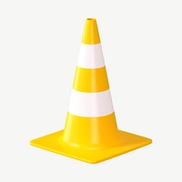 3D yellow traffic cone, collage element psd