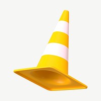 3D yellow traffic cone, collage element psd