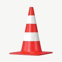 3D red traffic cone, collage element psd