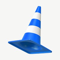 3D blue traffic cone, collage element psd