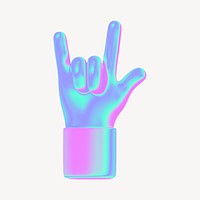 I love you hand sign 3D gradient collage element