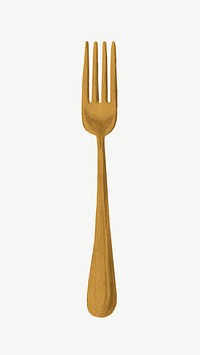 Gold fork cutlery collage element psd
