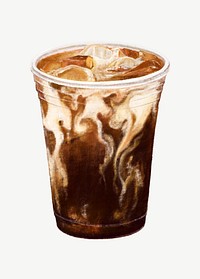 Iced latte coffee, morning beverage collage element psd