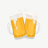 Cheering beer glasses, alcoholic drink collage element psd