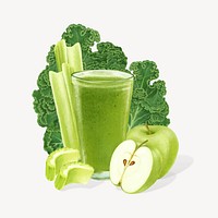 Green cold-pressed juice, healthy drink illustration