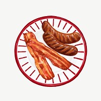 Bacon & sausages, breakfast food collage element psd