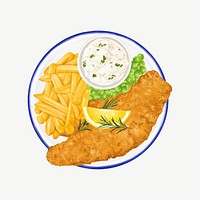 Fish and chips, food collage element psd