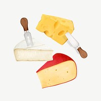 Variety of cheese, dairy food collage element psd