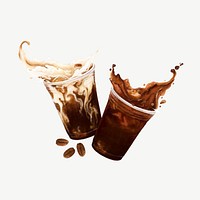 Iced coffee splash, morning beverage collage element psd