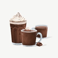 Chocolate drinks, sweet beverage collage element psd