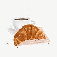 Croissant & coffee, breakfast food collage element psd