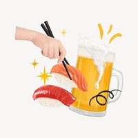 Japanese sushi party, Asian food illustration