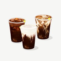 Iced coffee, morning beverage collage element psd