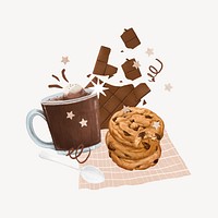Chocolate chip cookies & milk, sweet beverage illustration