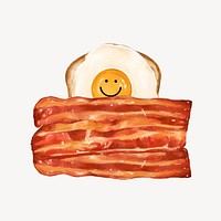 Fried-egg toast & bacon, breakfast food illustration