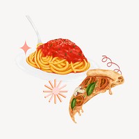 Spaghetti and pizza, food illustration