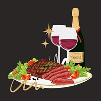 Steak and red wine, delicious  dinner illustration