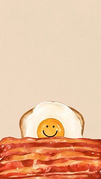 Fried egg toast mobile wallpaper, bacon breakfast illustration