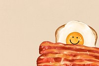 Fried egg toast background, bacon breakfast illustration