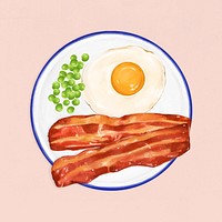 Sunny side up, smoked bacon and beans, breakfast food illustration