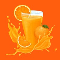 Orange juice splash, healthy  drink illustration