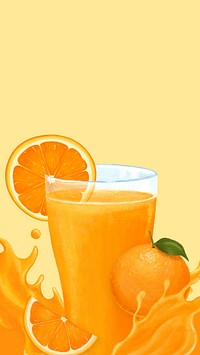 Orange juice splash phone wallpaper, healthy drink illustration