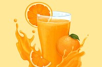 Orange juice splash  background, healthy drink illustration