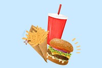 Burger, french fries and soda, fast food illustration