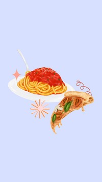 Pizza & spaghetti phone wallpaper, Italian food illustration