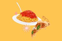 Spaghetti and pizza, Italian food illustration