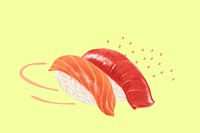 Salmon & tuna sushi, Asian food illustration