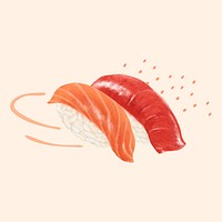 Salmon & tuna sushi, Asian food illustration