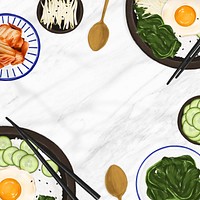 Bibimbap Korean food background, Asian cuisine illustration