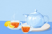 Hot lemon tea background, drinks illustration