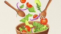 Healthy salad bowl computer wallpaper, food illustration