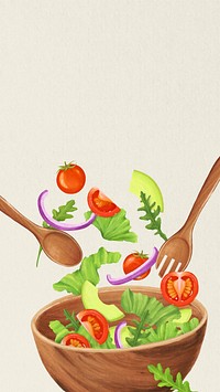 Healthy salad bowl mobile wallpaper, food illustration