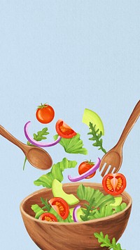 Healthy salad bowl mobile wallpaper, food illustration