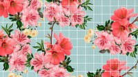 Chinese quince flower desktop wallpaper, aesthetic grid background