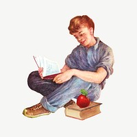 Little boy reading book, education collage psd. Remixed by rawpixel.