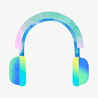 Blue gradient headphones collage element psd