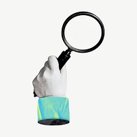 Hand holding magnifying glass collage element psd