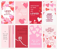 Valentine’s story template set psd, cute heart background