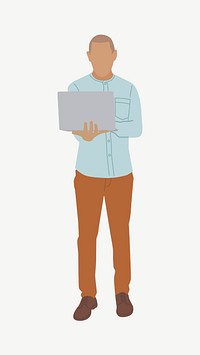 Man using laptop, illustration collage element psd