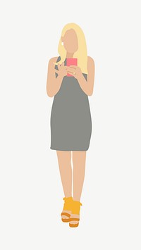 Woman using phone, illustration collage element psd