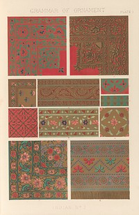 The grammar of ornament by Owen Jones. Illustrated by examples from various styles of ornament. One hundred folio plates, drawn on stone by F. Bedford, and printed in colours by Day and Son.