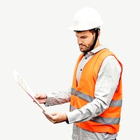 Contractor in a safety vest collage element psd