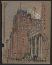 Waldorf Astoria Hotel, Thirty-Fourth Street and Fifth Avenue (between ca. 1904 and 1908) drawing in high resolution by Joseph Pennell.