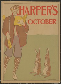 Man reading a book with Hares (1895) print in high resolution by Edward Penfield. 