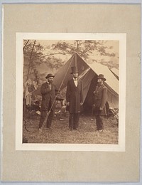President Abraham Lincoln, Major General John A. McClernand (right), and E. J. Allen (Allan Pinkerton, left), Chief of the Secret Service of the United States, at Secret Service Department, Headquarters Army of the Potomac, near  Antietam, Maryland