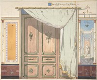 Pompeiian Design for Doorway and Wall with Curtain (possibly for Deepdene, Dorking, Surrey) by Jules Lachaise and Eugène Pierre Gourdet